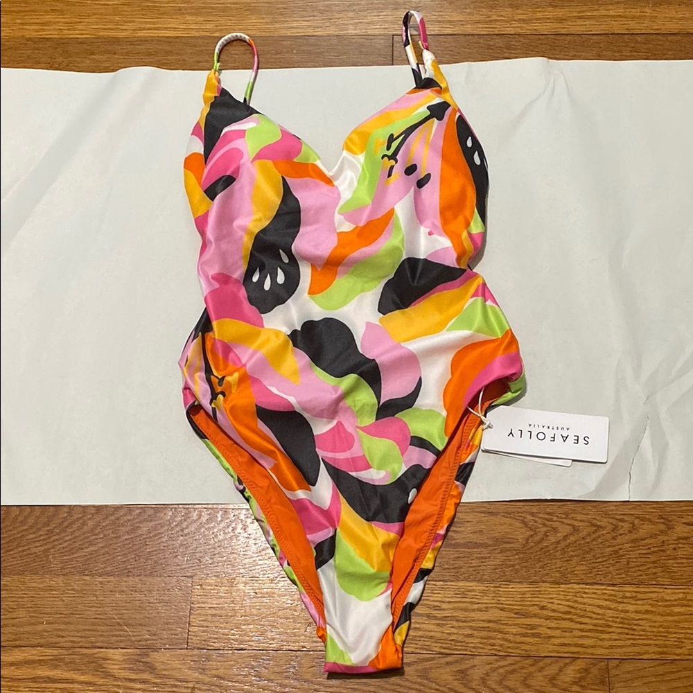 Seafolly Rio V Neck One Piece Hot Pink Colorful Swimsuit US 4